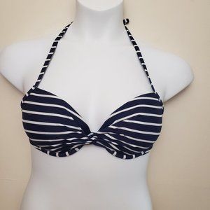 Aerie Perkier Push-up Pigeonnant Underwire Bikini Top NWT Navy/White 36C